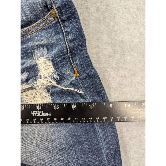 Machine Nouvelle Mode Jeans Womens SZ 30 Blue Destressed Whiskers Tapered Faded - Picture 11 of 16